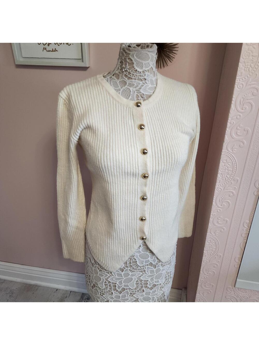 NWT Sincerely Jules cream gold button up soft sweater large